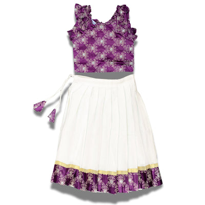 Skirt & Top Set for Girls: Traditional Onam Attire From NutsClothing | Pink | Dark Green | Light Green | Maroon | Wine | For Ages 6 Months to 7 Years