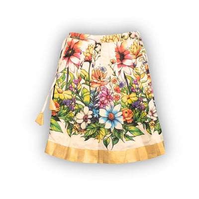 Skirt & Top Set for Girls: Traditional Onam Printed Attire From NutsClothing | Green | Red | For Ages 6 Months to 7 Years