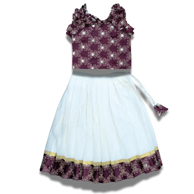 Skirt & Top Set for Girls: Traditional Onam Attire From NutsClothing | Pink | Dark Green | Light Green | Maroon | Wine | For Ages 6 Months to 7 Years