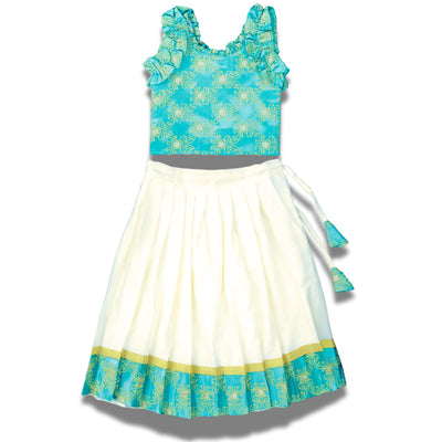 Skirt & Top Set for Girls: Traditional Onam Attire From NutsClothing | Pink | Dark Green | Light Green | Maroon | Wine | For Ages 6 Months to 7 Years
