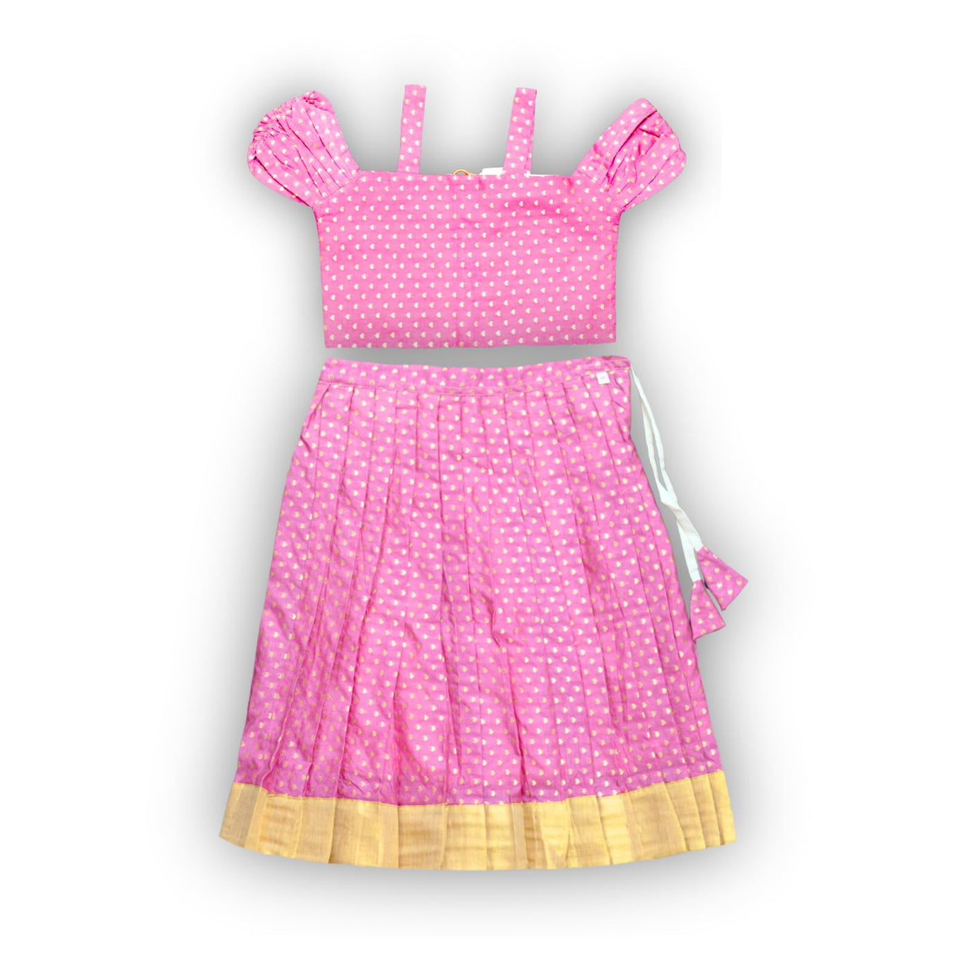 Skirt & Top Set for Girls: Traditional Onam Attire From NutsClothing | Rani Pink | Lavender | Green | Blue | For Ages 6 Months to 7 Years